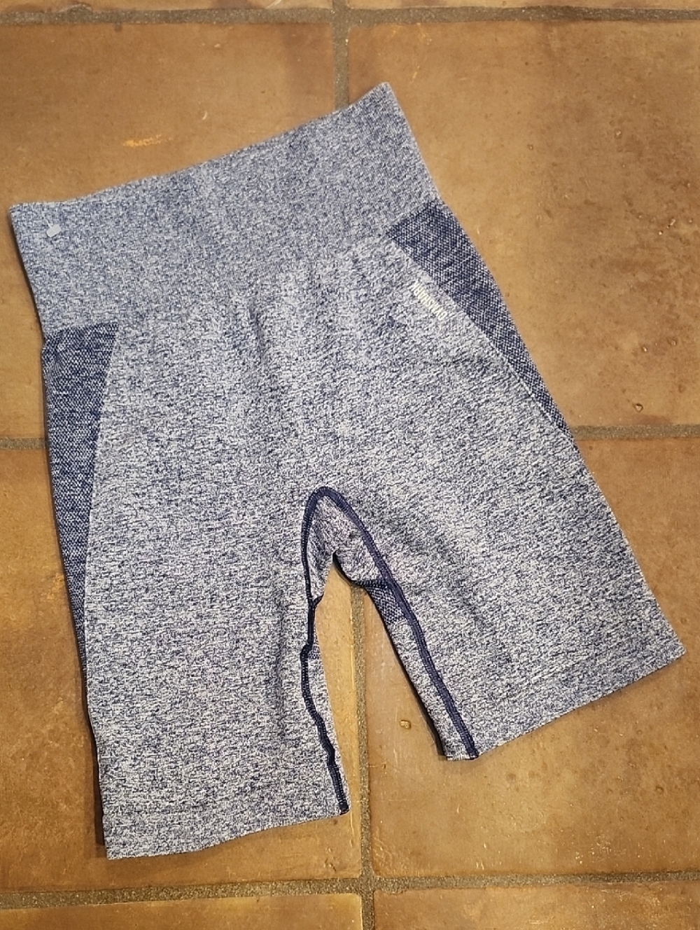Gymshark Heathered Light Blue and Navy Seamless Workout Shorts